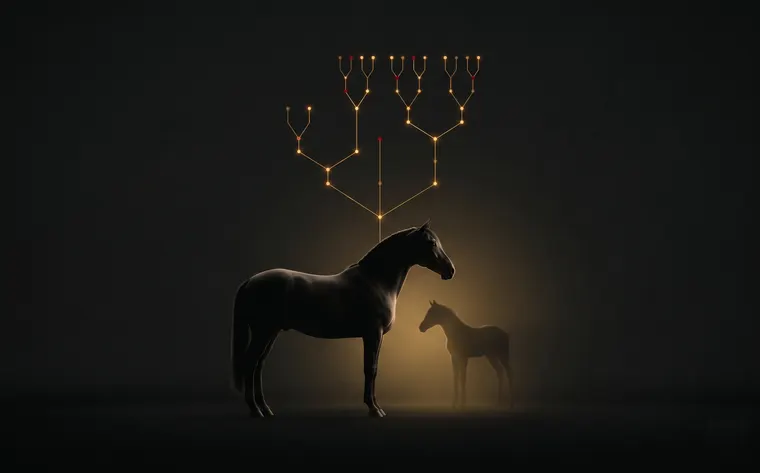 Yegua de Pura Raza Española con árbol genealógico de luz